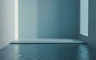 Floor and water in a empty room, 3d rendering. photo