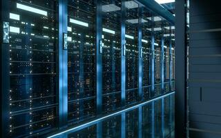 Server racks in computer network security server room data center, 3d rendering. photo