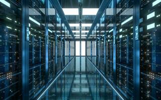 Server racks in computer network security server room data center, 3d rendering. photo