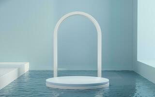 Water and arched door in the empty room, 3d rendering. photo