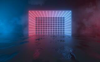 Grid lines and neon lines, 3d rendering. photo