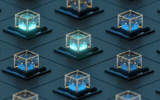 Creative electronics crystals cubes, 3d rendering. photo