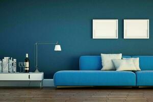 Living Room 3d Render with Frames wall Mockup photo