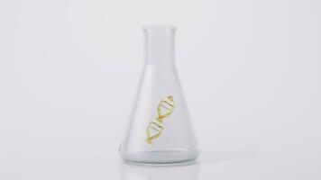 Chemical glassware and golden DNA, 3d rendering. video