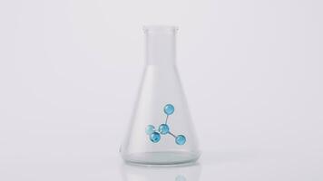 chemisch glaswerk en molecuul, 3d weergave. video