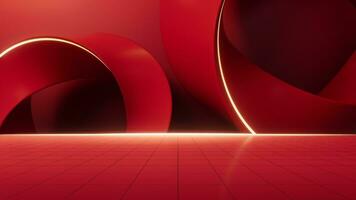 Red curve ring geometry, 3d rendering. video