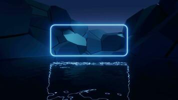 Glowing neon lines with water surface background, 3d rendering. video