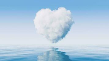 Heart shape soft cloud with water surface, 3d rendering. video