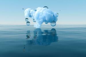 Cloud and geometric figure floating on the lake, 3d rendering. photo