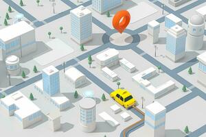 Mini-city with a taxi, transportation background, 3d rendering. photo