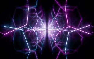 Glowing neon lines tunnel, 3d rendering. photo