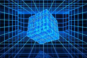 Cyberspace tunnel with geometry cube, 3d rendering. photo