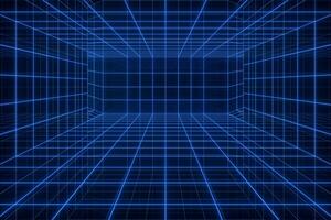 Empty cyberspace tunnel with glowing lines, 3d rendering. photo