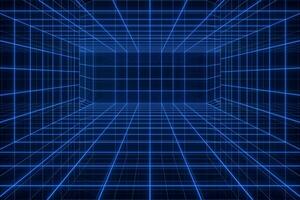 Empty cyberspace tunnel with glowing lines, 3d rendering. photo