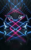 Mechanical arm with neon lines, 3d rendering. photo