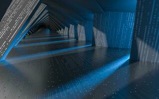 Empty tunnel with technology lines, 3d rendering. photo