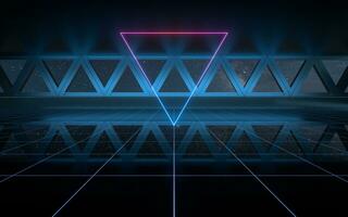 Dark outer space room with neon lights, 3d rendering. photo