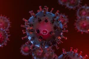 Dispersed corona viruses with dark background, 3d rendering photo