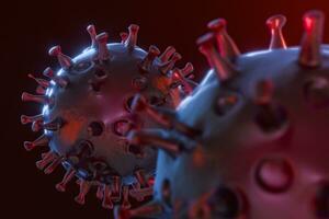 Dispersed corona viruses with dark background, 3d rendering photo