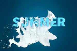 3D font of SUMMER with white liquid pouring down, 3d rendering. photo