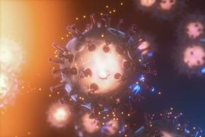 Dispersed corona viruses with dark background, 3d rendering photo