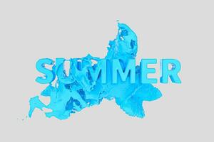 3D font of SUMMER with blue liquid pouring down, 3d rendering. photo