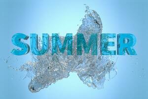 3D font of SUMMER with water pouring down, 3d rendering. photo