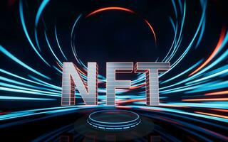 NFT concept with spin lines effect background, 3d rendering. photo