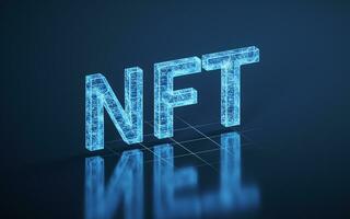 NFT nonfungible tokens concept with dark background, 3d rendering. photo