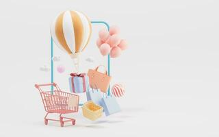 Shopping and gifts, shopping theme, 3d rendering. photo