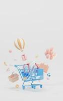 Shopping and gifts, shopping theme, 3d rendering. photo