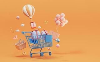 Shopping and gifts, shopping theme, 3d rendering. photo