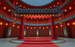 Round stage in the ancient round house, Chinese classical round house, 3d rendering. photo