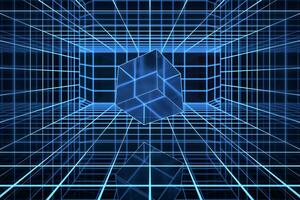 Cyberspace tunnel with geometry cube, 3d rendering. photo