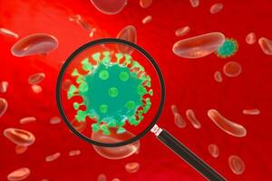 Coronavirus and microscope,medicine and science,abstract conception,3d rendering. photo