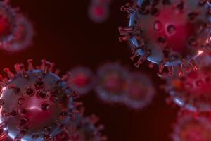 Dispersed corona viruses with dark background, 3d rendering photo