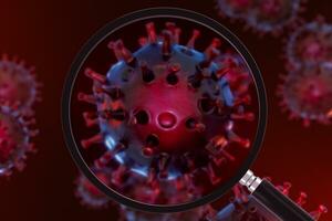 Coronavirus and microscope,medicine and science,abstract conception,3d rendering. photo