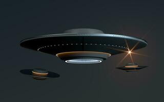 Ciencias ficción OVNI naves espaciales, 3d representación. foto