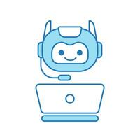 Virtual Assistant or Chat Bot Icon with Laptop and Headset Symbol vector