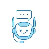 chatbot icono o virtual asistente icono diseño con burbuja habla y auriculares vector