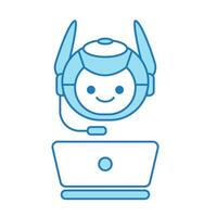 Virtual Assistant or Chat Bot Icon with Laptop and Headset Symbol vector
