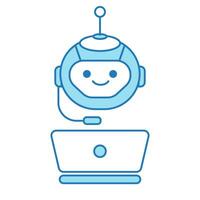 Virtual Assistant or Chat Bot Icon with Laptop and Headset Symbol vector
