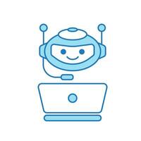 Virtual Assistant or Chat Bot Icon with Laptop and Headset Symbol vector