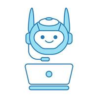 Virtual Assistant or Chat Bot Icon with Laptop and Headset Symbol vector