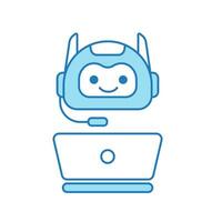 Virtual Assistant or Chat Bot Icon with Laptop and Headset Symbol vector