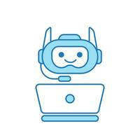 Virtual Assistant or Chat Bot Icon with Laptop and Headset Symbol vector