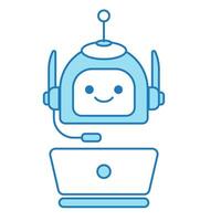 Virtual Assistant or Chat Bot Icon with Laptop and Headset Symbol vector