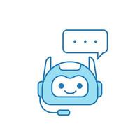 chatbot icono o virtual asistente icono diseño con burbuja habla y auriculares vector