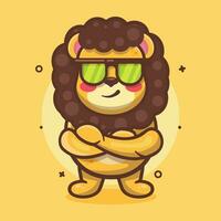 cute lion animal character mascot with cool expression isolated cartoon in flat style design vector