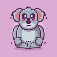 gracioso coala animal personaje mascota con triste expresión aislado dibujos animados en plano estilo diseño vector